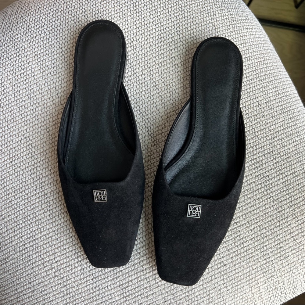 Toteme Flat Mules in Black Suede